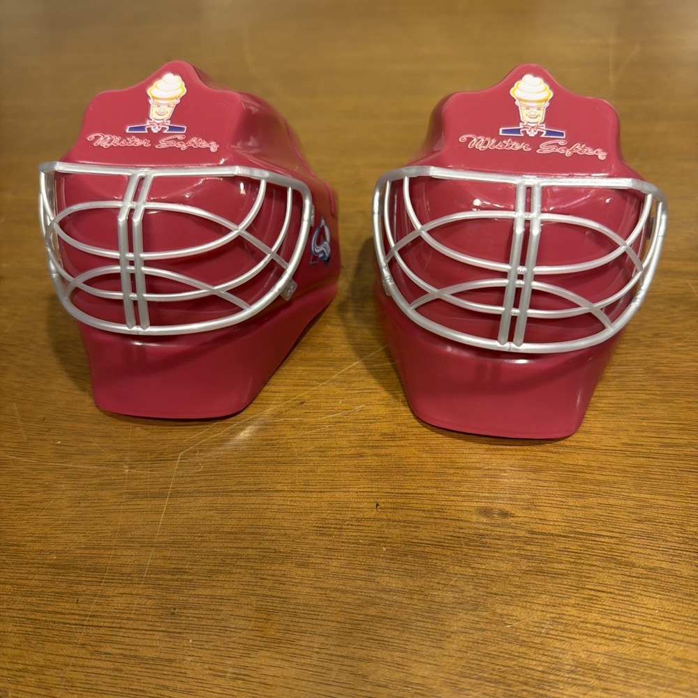 Two Mini Colorado Avalanche NHL Ice Cream Dish Goalie Hockey Helmets Mr. Softee